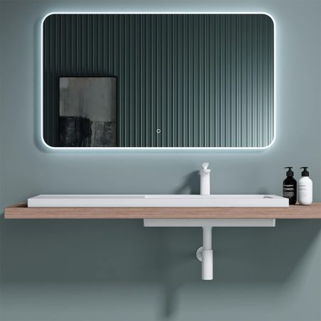 Lavoar dublu, scurgere ascunsa, compozit, Alb Lucios, montaj semi-incastrat pe blat, capac scurgere, 120x46 cm,  Ego-820