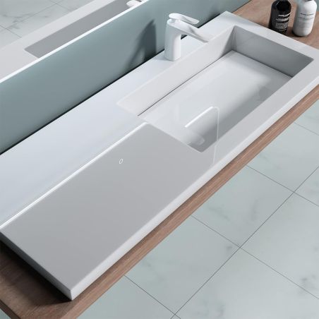 Lavoar dublu, scurgere ascunsa, compozit, Alb Lucios, montaj semi-incastrat pe blat, capac scurgere, 120x46 cm,  Ego-820