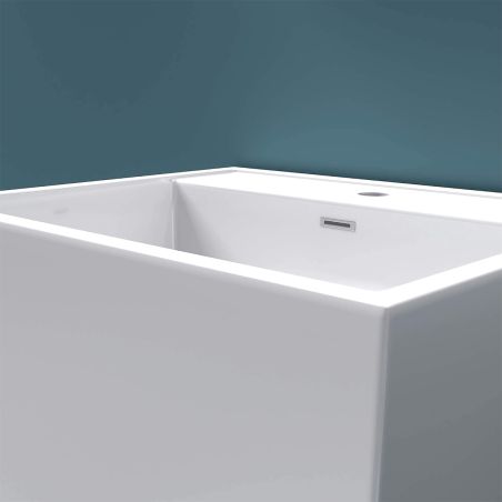 Lavoar stativ EGO 34, Alb, lucios, 50x42x90 cm, montaj podea, compozit marmura, cu gaura baterie si preaplin