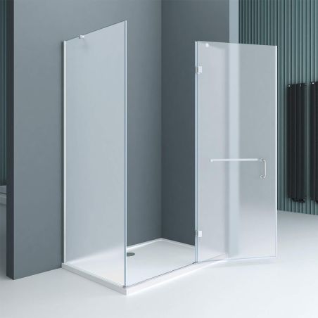 Cabina EGO-04, sablata perete fix si usa batanta, sticla securizata 6 mm, 120-140x80-90 cm, montaj stanga dreapta