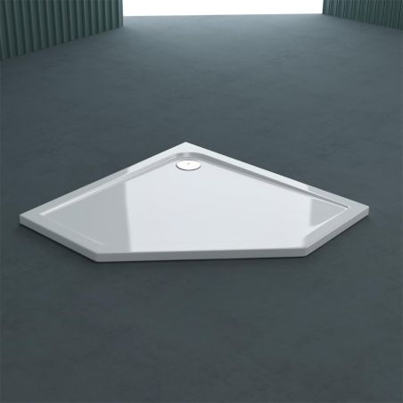 Cadita dus Faro, Alba, Pentagonala, 100x100 cm, inaltime 4 cm, acril sanitar pur