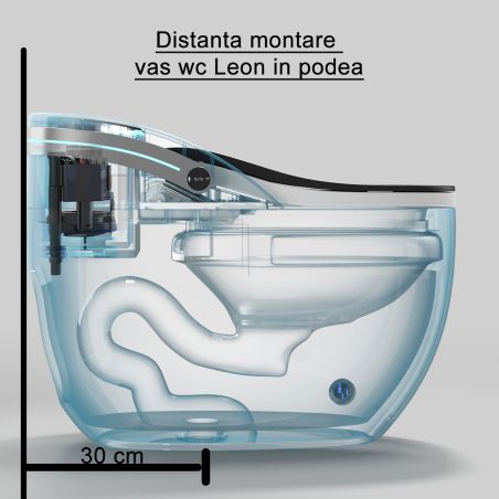 Vas wc smart, functie de bideu, dezinfectare UV, afisaj Led, functii avansate, montaj pe podea, 74x46 cm, Alb, Leon