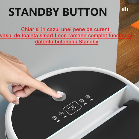 Vas wc smart, functie de bideu, dezinfectare UV, afisaj Led, functii avansate, montaj pe podea, 74x46 cm, Alb, Leon