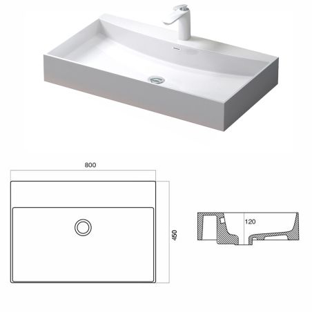 Lavoar, compozit mineral, montaj pe blat, Alb Lucios, 80x45, EGO-34