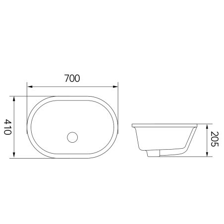 Lavoar, montaj incastrat sub blat, ceramica sanitara, dimensiuni: 60x39-70x41 cm, Alb Lucios, Luca