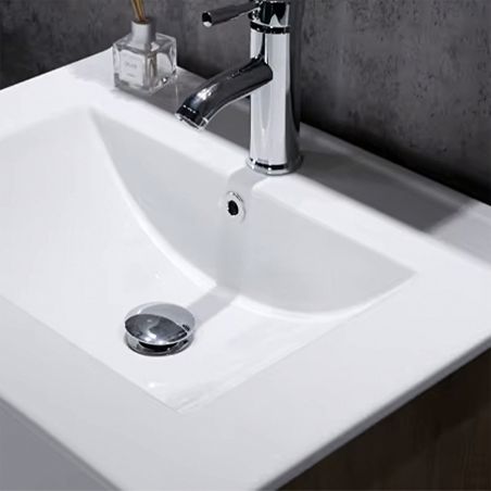 Mobilier de baie cu lavoar, Lemn stratificat, 80x46 cm, 2 sertare cu soft close, Alb Stejar, Costa