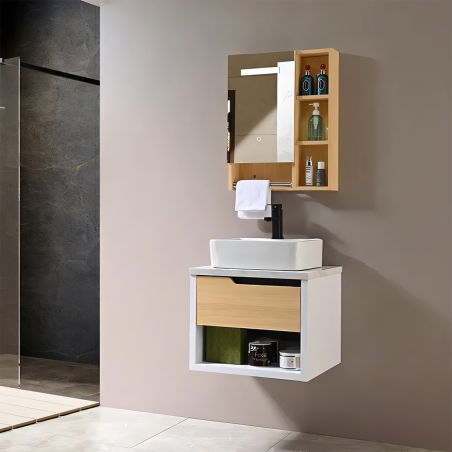 Mobilier de baie, 60 x 55, Lemn stratificat, Sertar cu inchidere soft close, spatiu de depozitare, Riviera