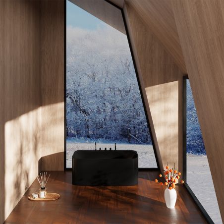 Cada de baie, freestanding, baterie si ventil inclus, Negru Mat, Acril, 170x80 cm, Granada