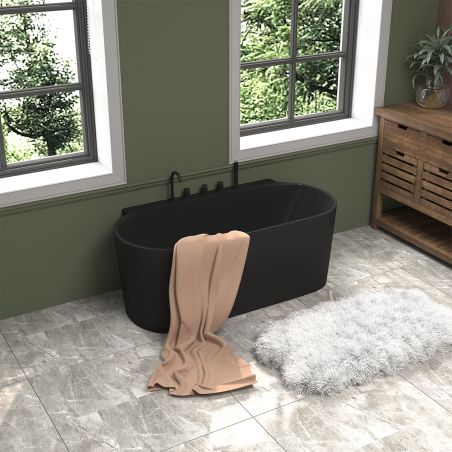 Cada de baie, freestanding, baterie si ventil inclus, Negru Mat, Acril, 170x80 cm Miraj