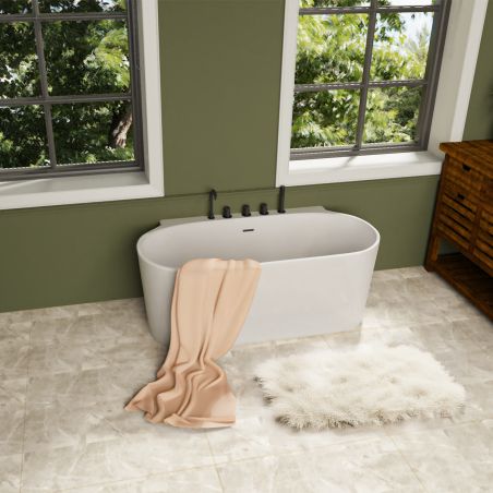 Cada de baie, freestanding, baterie negru mat si ventil inclus, Acril, Alb Lucios,  170 x 80 cm, Miraj