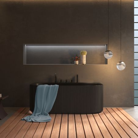 Cada de baie, freestanding, 170x80 cm, baterie si ventil inclus, Negru Mat interior/exterior, Acril, Eden