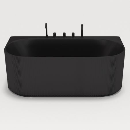 Cada de baie, freestanding, 170x80 cm, baterie si ventil inclus, Negru Mat interior/exterior, Acril, Eden