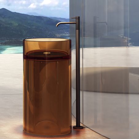 Lavoar stativ, freestanding, CristalMood, culoarea graului, transparent, 45x45x85 cm, ventil inclus, Sole