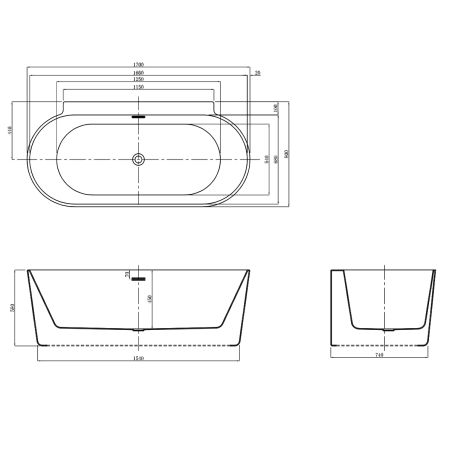 Cada de baie, freestanding, baterie si ventil inclus, Negru Mat, Acril, 170x80 cm Miraj