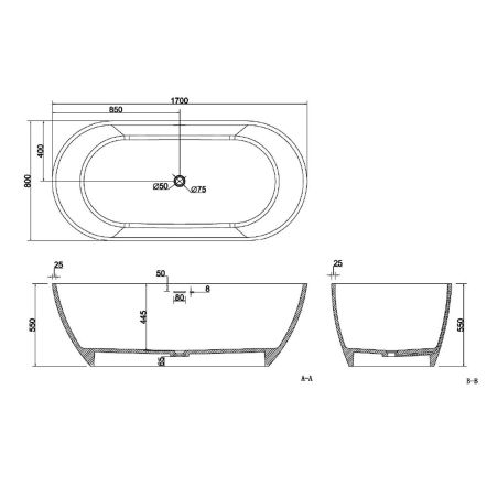 Cada de baie, CristalMood, freestanding, Culoarea graului, transparenta, 170x80 cm, ventil inclus, Sole