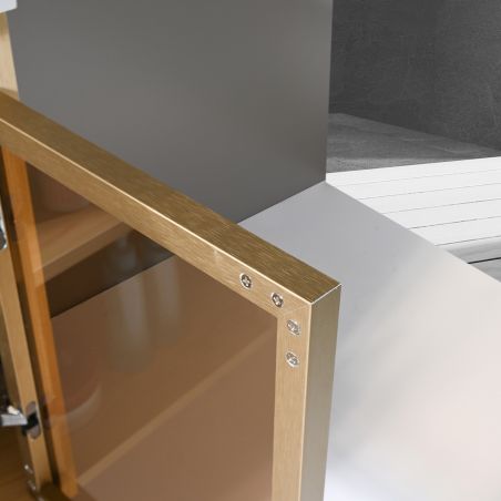 Mobilier de baie cu lavoar piatra sinterizata, 120x50 cm, Lemn stratificat, 2 sertare cu soft-close, Valencia