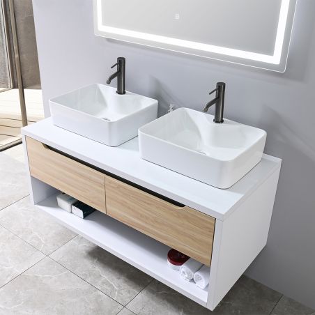 Mobilier de baie, 120 x 55, Lemn stratificat, 2 sertare cu inchidere soft-close, spatiu de depozitare, Riviera