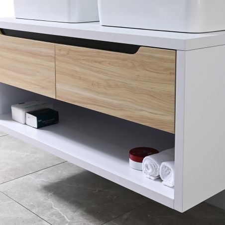 Mobilier de baie, 120 x 55, Lemn stratificat, 2 sertare cu inchidere soft-close, spatiu de depozitare, Riviera