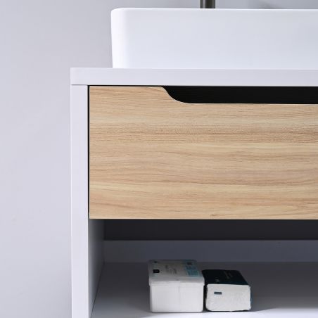 Mobilier de baie, 120 x 55, Lemn stratificat, 2 sertare cu inchidere soft-close, spatiu de depozitare, Riviera