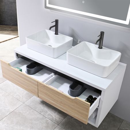 Mobilier de baie, 120 x 55, Lemn stratificat, 2 sertare cu inchidere soft-close, spatiu de depozitare, Riviera