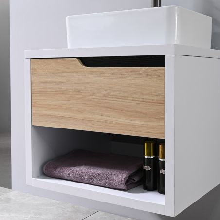Mobilier de baie, 60 x 55, Lemn stratificat, Sertar cu inchidere soft close, spatiu de depozitare, Riviera