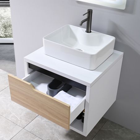 Mobilier de baie, 60 x 55, Lemn stratificat, Sertar cu inchidere soft close, spatiu de depozitare, Riviera