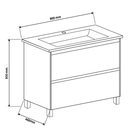 Mobilier de baie cu lavoar, Lemn stratificat, 80x46 cm, 2 sertare cu soft close, Alb Stejar, Costa