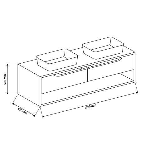 Mobilier de baie, 120 x 55, Lemn stratificat, 2 sertare cu inchidere soft-close, spatiu de depozitare, Riviera
