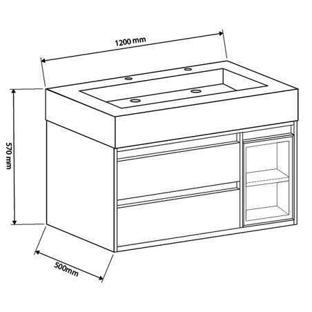 Mobilier de baie cu lavoar piatra sinterizata, 120x50 cm, Lemn stratificat, 2 sertare cu soft-close, Valencia