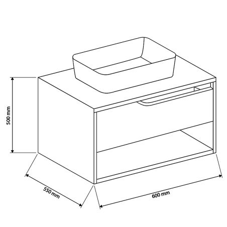 Mobilier de baie, 60 x 55, Lemn stratificat, Sertar cu inchidere soft close, spatiu de depozitare, Riviera