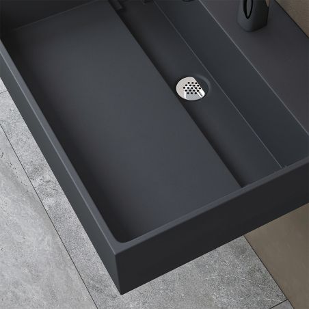 Lavoar, Antracit Mat, 150x48 cm, compozit marmura, montaj pe blat sau suspendat, scurgere mascata, EGO 12R