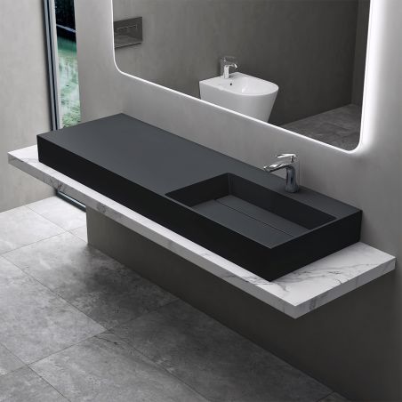 Lavoar, Antracit Mat, 150x48 cm, compozit marmura, montaj pe blat sau suspendat, scurgere mascata, EGO 12R