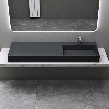 Lavoar, Antracit Mat, 150x48 cm, compozit marmura, montaj pe blat sau suspendat, scurgere mascata, EGO 12R
