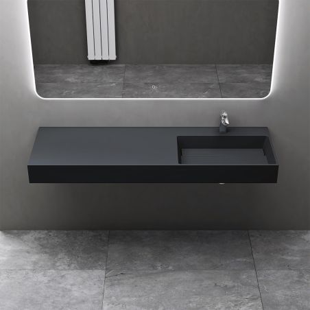 Lavoar, Antracit Mat, 150x48 cm, compozit marmura, montaj pe blat sau suspendat, scurgere mascata, EGO 12R