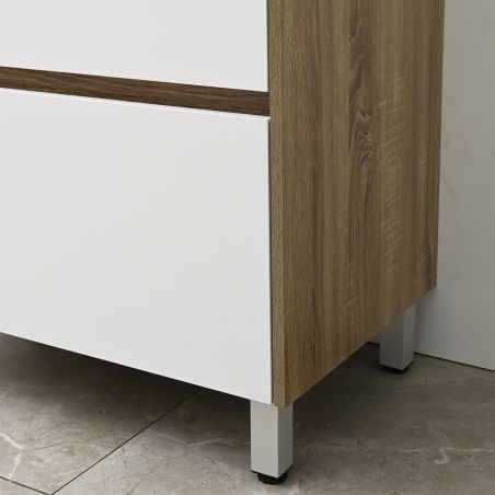 Mobilier de baie cu lavoar, Lemn stratificat, 80x46 cm, 2 sertare cu soft close, Alb Stejar, Costa