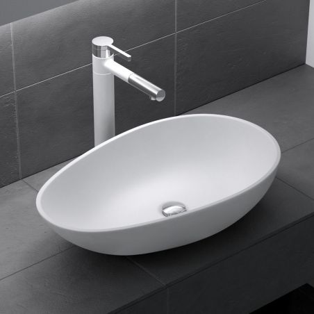 Lavoar EGO 809, Alb, mat, 59.8x36 cm, montaj pe blat, compozit de marmura