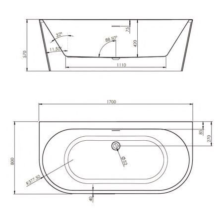 Cada de baie, Alb Lucios, acril termoactiv, freestanding, 170x75 cm, EGO 519