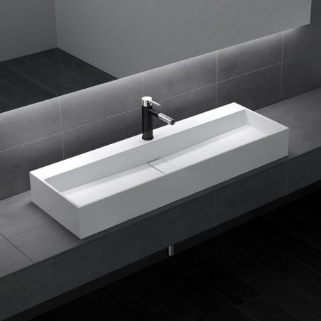 Lavoar EGO 6028, Alb, mat, 120x40 cm, montaj pe blat, cu gaura de baterie, montaj pe blat, compozit de marmura