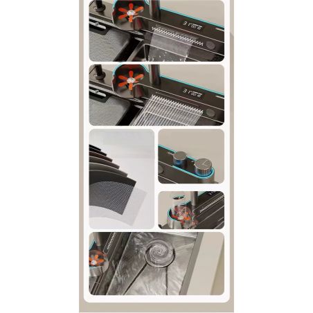 Statie chiuveta Bucatarie, Spalator Pahare, Baterie, Dozator sapun, otel inoxidabil, Gun Grey, 75x46 cm, Gusto