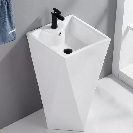 Lavoar stativ Enrico, Alb, cu gaura de baterie, 47x47x83 cm, montaj pe podea, ceramica sanitara