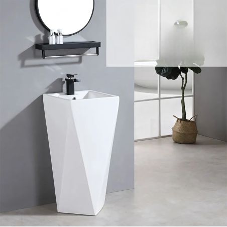 Lavoar stativ Enrico, Alb, cu gaura de baterie, 47x47x83 cm, montaj pe podea, ceramica sanitara