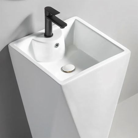 Lavoar stativ Enrico, Alb, cu gaura de baterie, 47x47x83 cm, montaj pe podea, ceramica sanitara