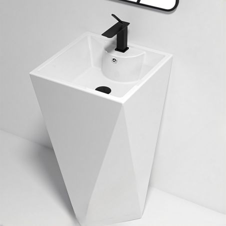 Lavoar stativ Enrico, Alb, cu gaura de baterie, 47x47x83 cm, montaj pe podea, ceramica sanitara