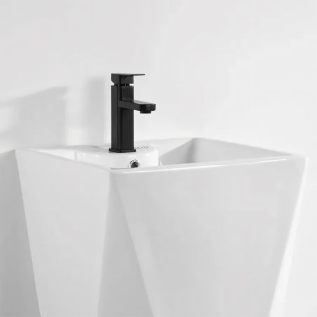 Lavoar stativ Enrico, Alb, cu gaura de baterie, 47x47x83 cm, montaj pe podea, ceramica sanitara