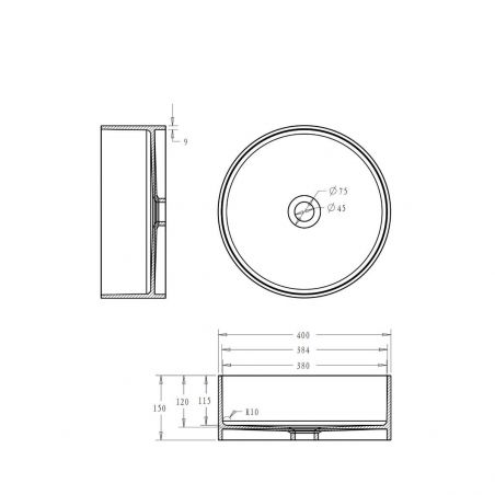 Lavoar EGO 804, Alb, mat, 40x40cm, montaj pe blat, compozit de marmura