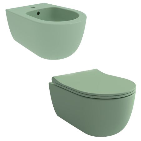 Vas WC EGO Michael Rimless, 49x37 cm, Verde Mint Mat, Power Colour, montaj suspendat, capac duroplast soft-close easy off