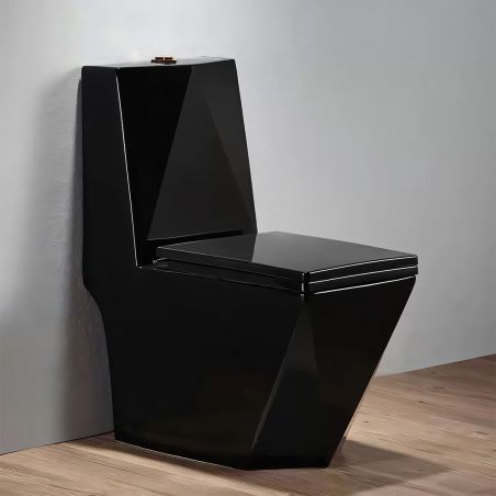 Vas WC Enrico, Rimless, SifonFlush, Negru Mat, Power color, 68x38 cm, Rezervor Inclus, montaj podea, capac cu soft-close inclus