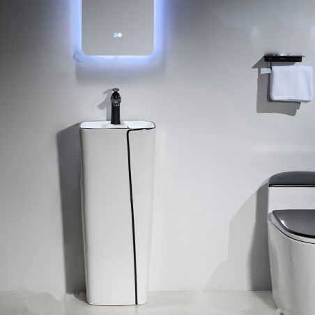 Lavoar stativ Lazio, 43x36x86 cm, montaj pe podea, cu gaura de baterie, ceramica sanitara, Royalty Line by Ego