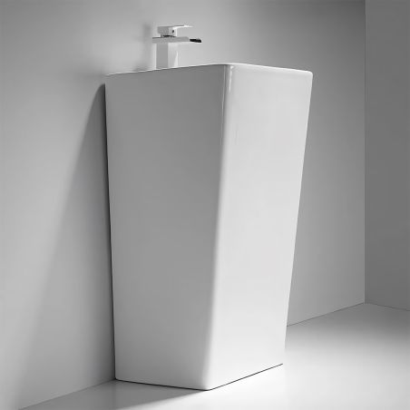 Lavoar stativ, freestanding, Alb Lucios, ceramica sanitara, 46.5 x 42.5 x 84 cm , gaura baterie, Roma