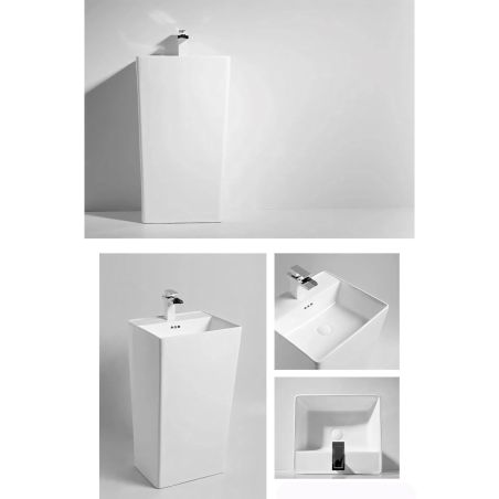 Lavoar stativ, freestanding, Alb Lucios, ceramica sanitara, 46.5 x 42.5 x 84 cm , gaura baterie, Roma
